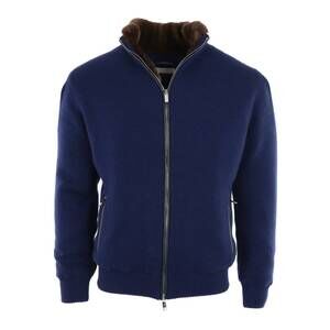 NEW PASHMERE men's cashmere bomber lined with beaver fur in navy